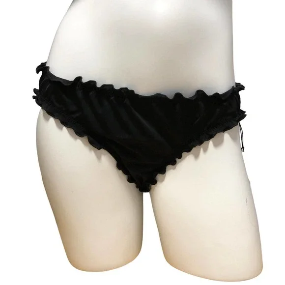 NEW Shade and Shore Ruffle Cheeky Bikini Bottom Size Large 12 - 14 Black - Picture 3 of 9